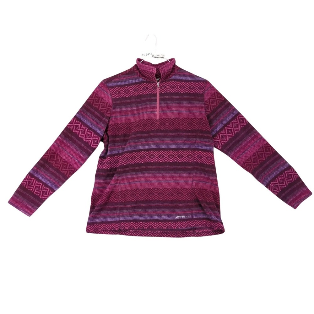 Eddie Bauer Pink Purple Geometric 1/4 Zip Fleece Jacket Womens L Gorpcore Fall